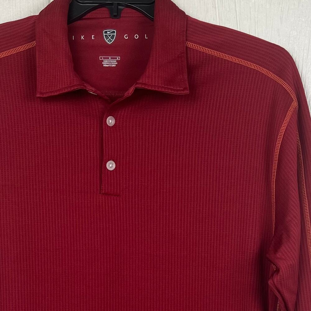 Nike Golf Polo long sleeve mens Large maroon Texture Knit Embroidered Swoosh Y2K - Picture 3 of 8